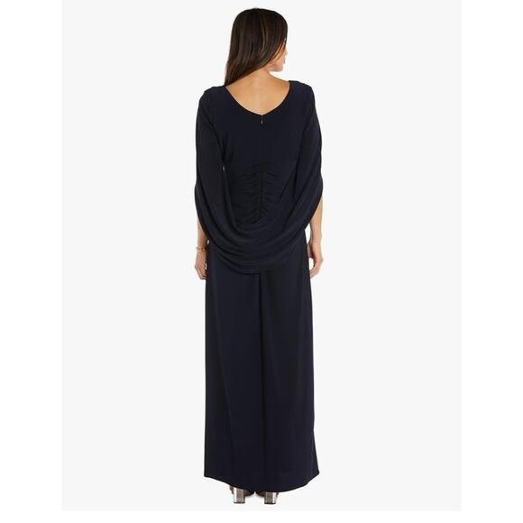 R&M Richards Womens Long Cocktail MOB Dress Cruise Navy Formal Rhinestone Sz 6 - Picture 6 of 13